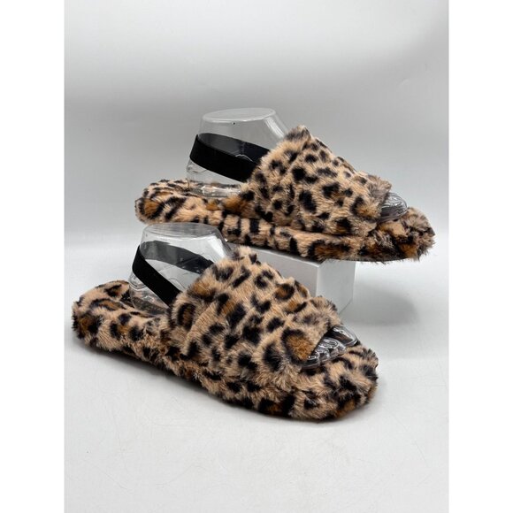 Charles Albert Leopard Print Faux Fur Slippers L (9/10) Soft & Cozy - Picture 1 of 8